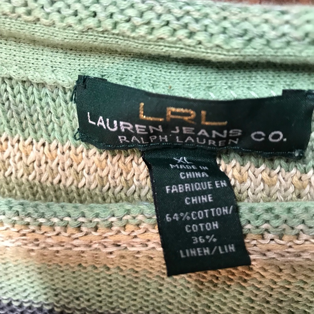 Lauren Ralph Lauren Southwestern Stripe Cotton Linen Knit Sweater Green XL 3/4 - Picture 12 of 16